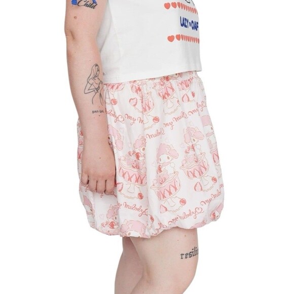 Lazy Oaf X My Melody Collection Bubble Skirt Elastic Waist Pink White Sz 14 EUC - Picture 7 of 14